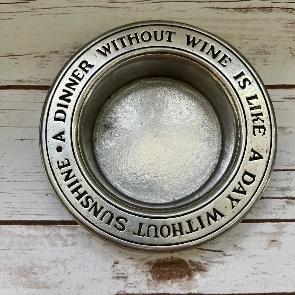 Wilton Armetale Wine Bottle‎ Coaster Silver Inscribed Quote 6.5 Inch OS